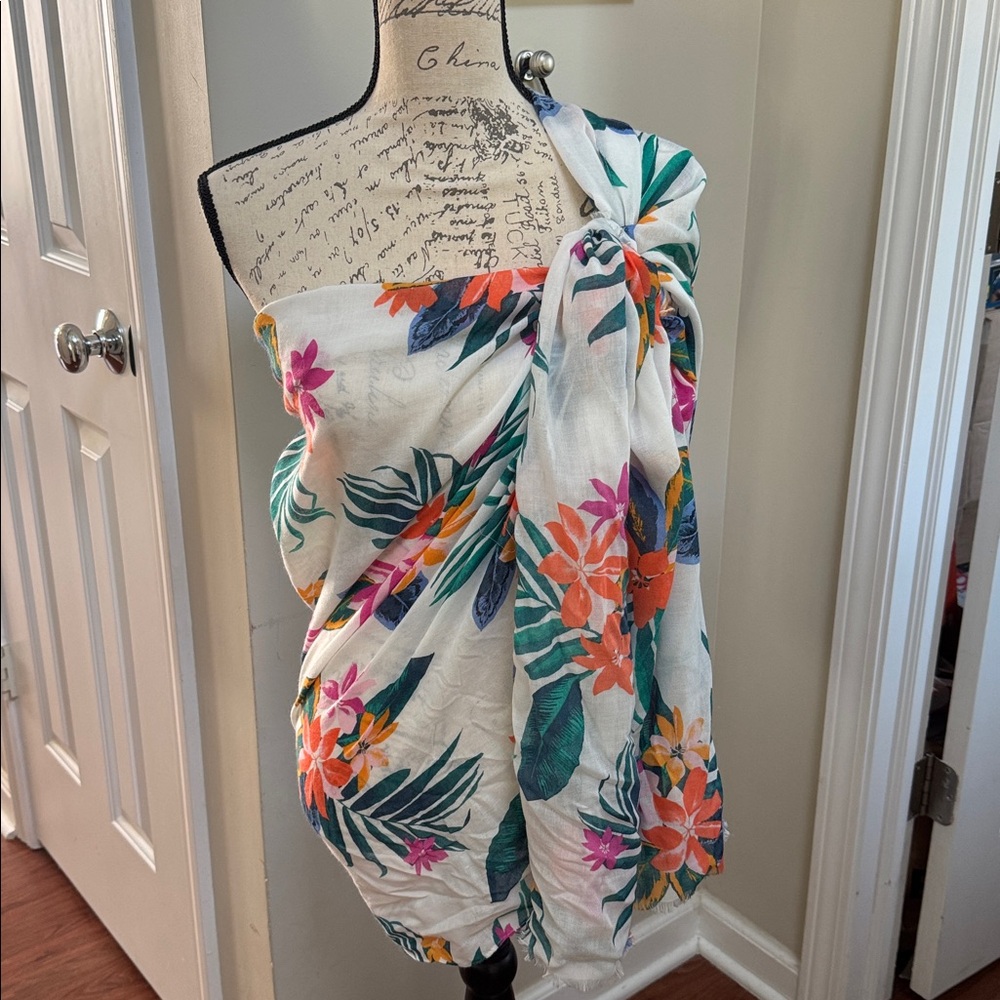 Tropical Floral Print Scarf Sarong Coverup Vacation
